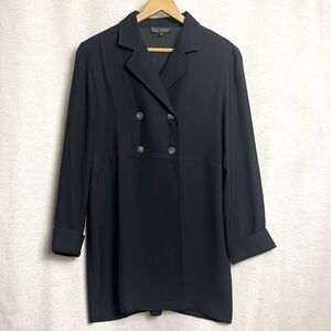 Vintage L Bates Double Breasted Blazer Jacket Womens M Black Lightweight Career